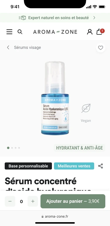 Sélecteur de quantité et barre d'ajout au panier persistante sur mobile