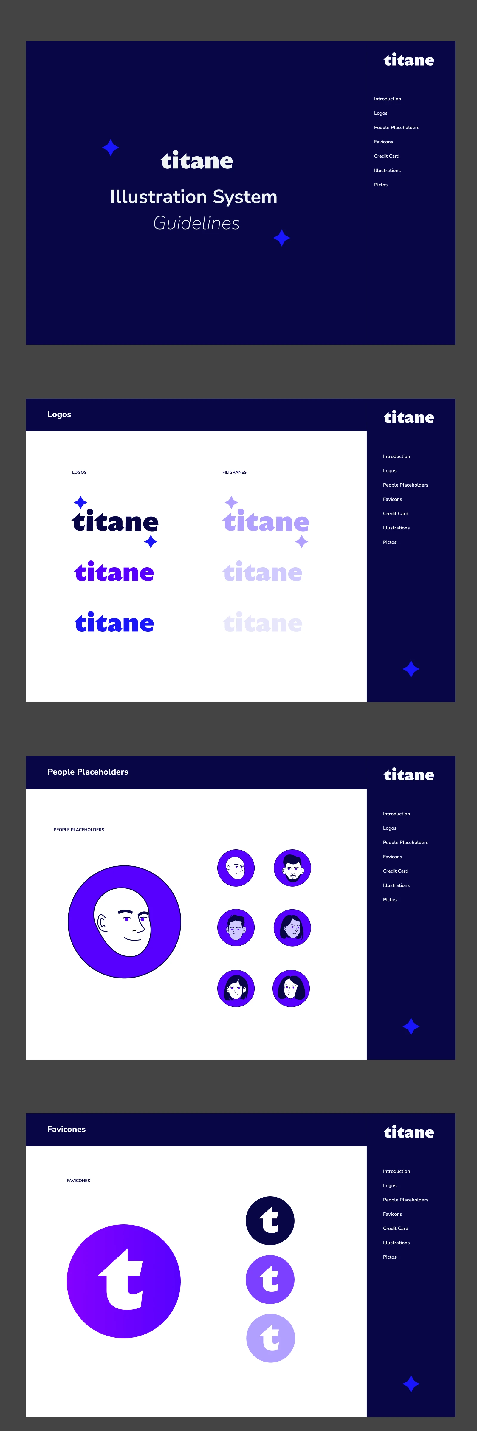Système d'illustration Titane : logos, filigranes, avatars placeholder et favicons