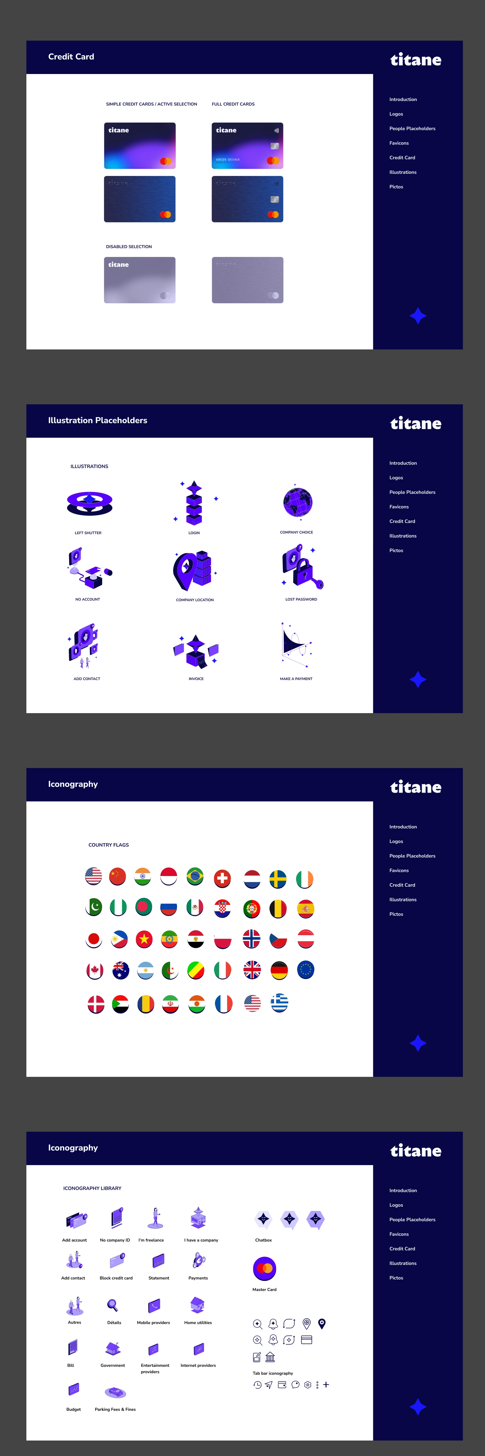 Système d'illustration Titane : mockups de cartes bancaires, illustrations et iconographie fonctionnelle